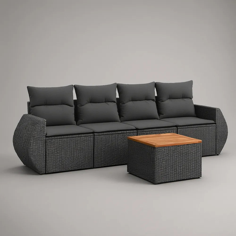 Conjunto de exterior para 4 pessoas com mesa, Cinzento-escuro e Castanho natural, 300 x 80 x 75 cm
