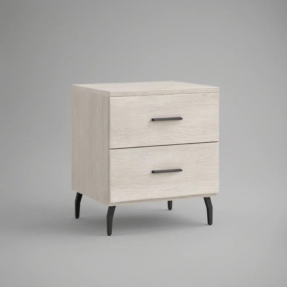 Mesa de Cabeceira com 2 Gavetas em Branco e Carvalho Claro, 45 x 40 x 55 cm