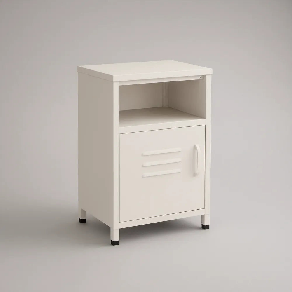 Mesa de Cabeceira em Aço Branco com Porta e Compartimento Aberto, 45 x 40 x 65 cm