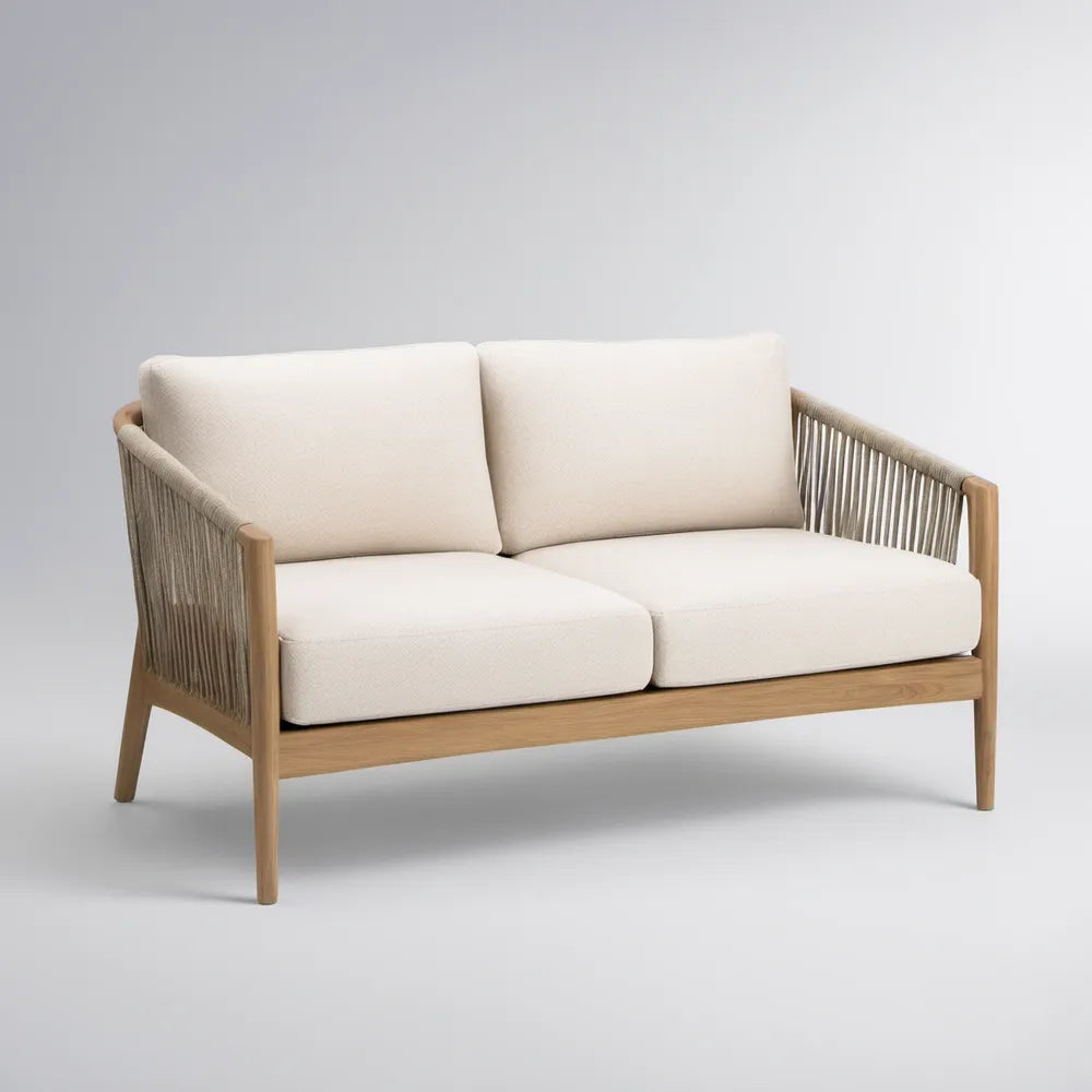Sofá de Jardim de 2 Lugares em Madeira Maciça de Acácia e Corda PP Natural/Bege 150 x 75 x 78 cm