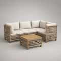 Conjunto de Canto para Jardim com Mesa de Centro, 220 x 160 cm, Bege e Castanho Natural