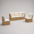 Conjunto de Sofá de Jardim de 3 Lugares e 2 Poltronas em Acácia, Castanho Natural e Bege, Sofá 210 x 75 x 75 cm, Poltronas 75 x 75 x 75 cm