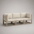 Sofá de jardim modular de 3 lugares em madeira maciça de acácia, Castanho-claro e Bege, 210 x 70 x 65 cm
