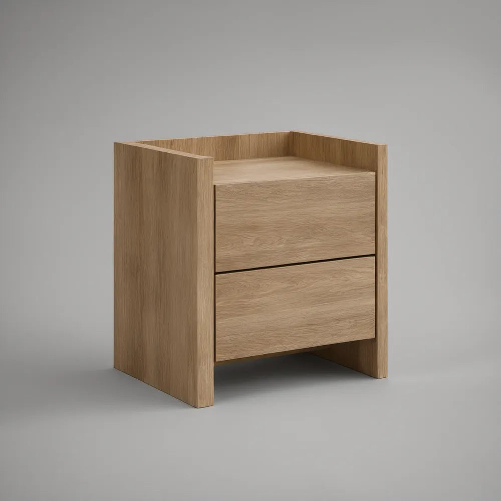 Mesa de Cabeceira com 2 Gavetas em MDF, Carvalho Natural, 45 x 40 x 60 cm
