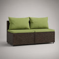 Sofá de Jardim Modular de 2 Lugares em Polirratã PE Castanho com Almofadas Verdes, 140 x 70 x 63 cm