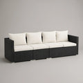 Sofá de Jardim Modular de 4 Lugares em Vime PE Preto com Almofadas Creme, 280 x 70 x 65 cm