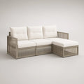 Sofá modular em L com chaise longue à direita, 210 x 150 x 75 cm, Bege e Branco