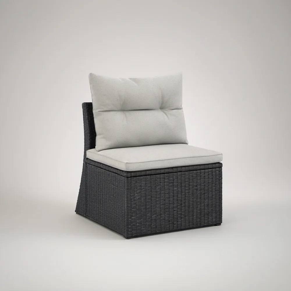 Cadeira Modular de Jardim em Vime PE Cinzento-Escuro com Almofadas Cinzento-Claro 70 x 70 x 70 cm