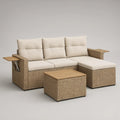 Conjunto de Sofá de Jardim em L para 3 Lugares com Mesa, 210 x 140 x 78 cm, Bege e Creme