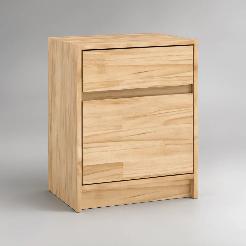 Mesa de Cabeceira em Pinho Maciço Natural com 2 Gavetas, 45 x 35 x 60 cm