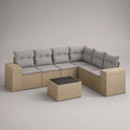 Conjunto Modular de Exterior em L 250 x 200 x 63 cm em Rattan PE Bege com Almofadas Cinzentas e Mesa de Centro