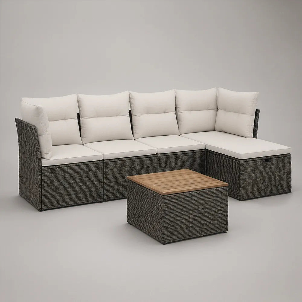 Conjunto Modular de Exterior em Canto de 4 Peças, Cinzento, Branco e Castanho, 240 x 190 x 65 cm