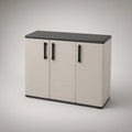 Armário baixo de exterior em polipropileno com 3 portas, 120 x 40 x 90 cm, Bege/Antracite/Preto
