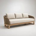 Sofá de Jardim de 3 Lugares em Madeira Maciça de Acácia e Corda de Polipropileno, Natural, Bege e Branco-Creme, 220 x 85 x 75 cm