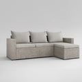 Sofá de Jardim em L com Chaise Longue à Direita 210 x 140 x 65 cm em Vime PE Cinzento com Almofadas Bege